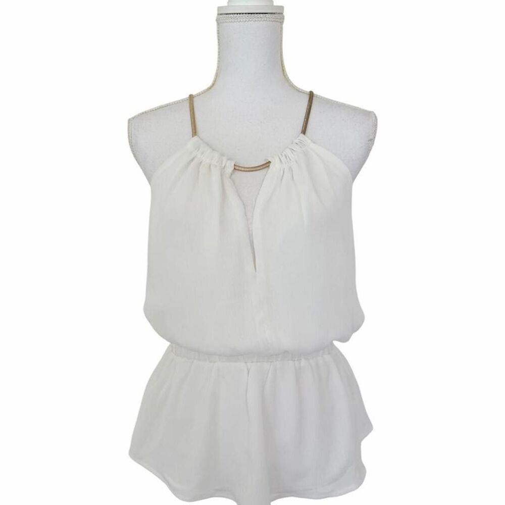 NWT Vintage 2b Bebe Women's White Halter Top w/Gold Chain Neck